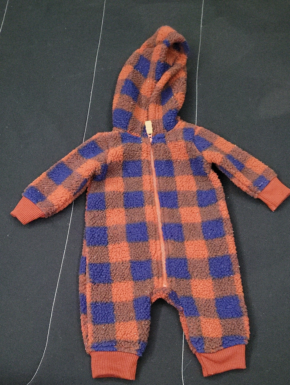 Carter's Orange & Blue Buffalo Check Hooded One-Piece
